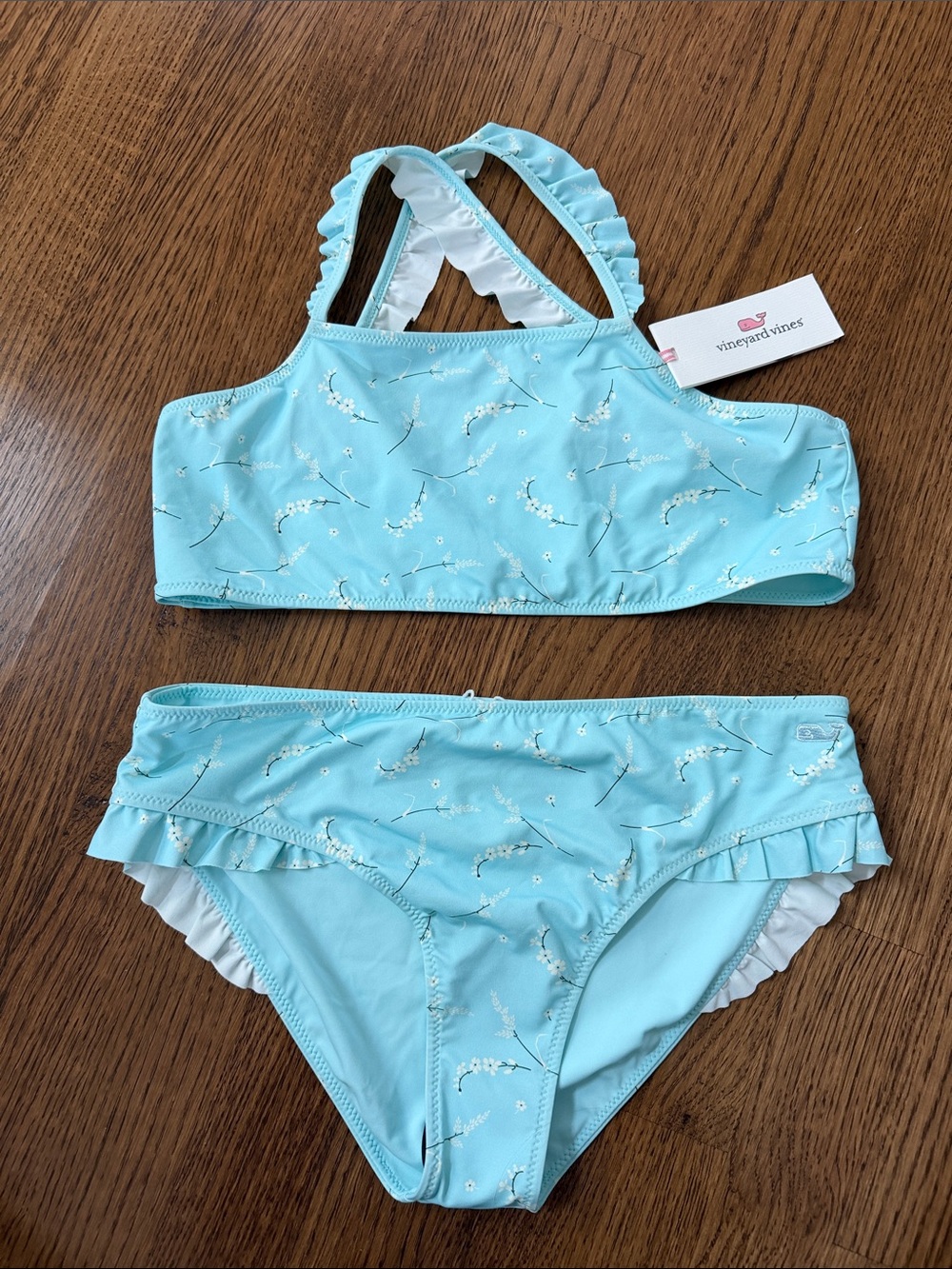 Vineyard Vines Aqua Floral Ruffle Bikini